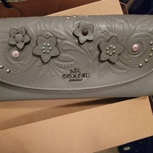 Coach Grey Wallet embellished with flowers